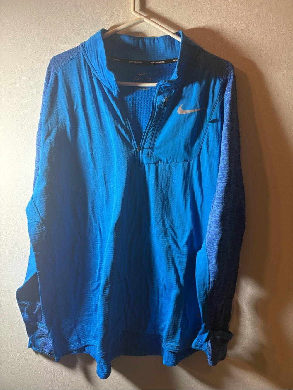 Nike Running Dri-FIT Blue Quarter Zip Pullover XXL 2XL Chest Zip Pocket